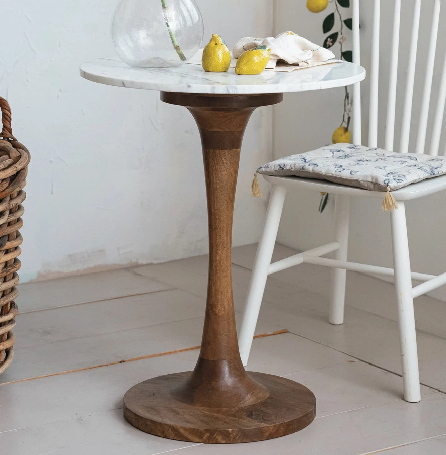 Mango Wood & Marble Tulip Table - Thumbnail 2