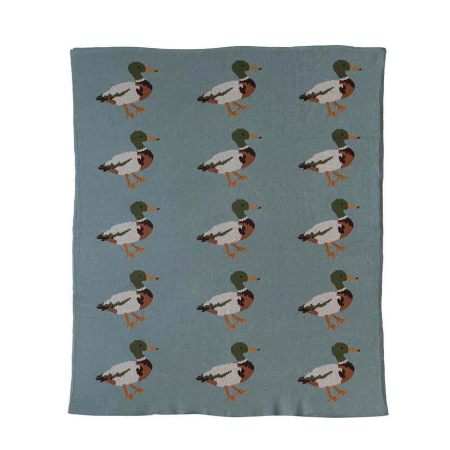 Cotton Knit Baby Blanket w/ Ducks - 13 Hub Lane   |  Baby Blankets