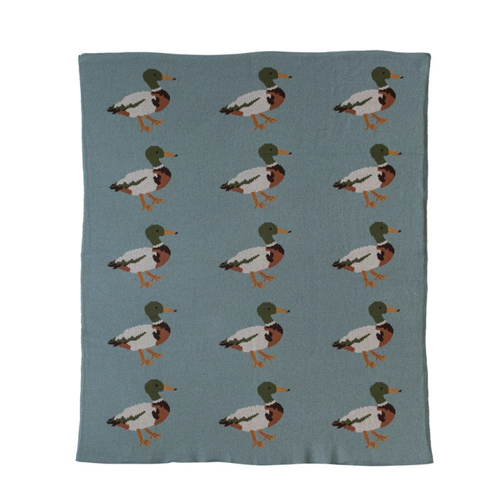Cotton Knit Baby Blanket w/ Ducks - 13 Hub Lane   |  Baby Blankets