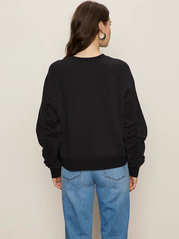 Shirred Sleeve Sweatshirt, Black