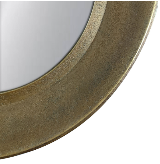 24" Round Antique Textured Wide Metal Frame Mirror - 13 Hub Lane   |  