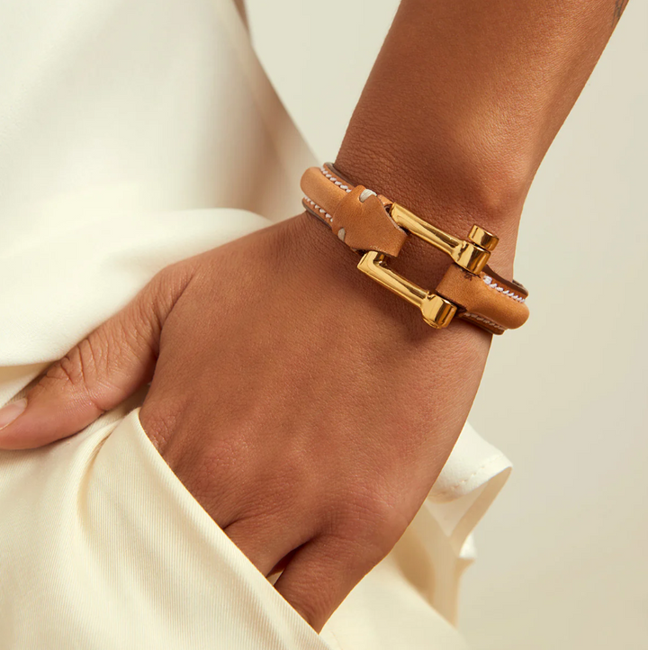 CXC Gold Square Camel Leather Bracelet