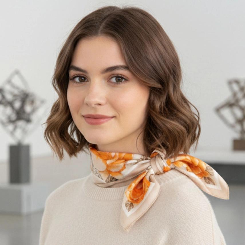 Floral Garden Print Satin Bandana Scarf