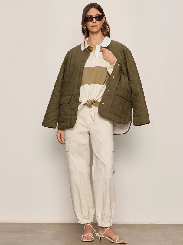 Rugby Striped Tie Front Tee, Covert Green & Collagen - 13 Hub Lane   |  Front Tie Shirts