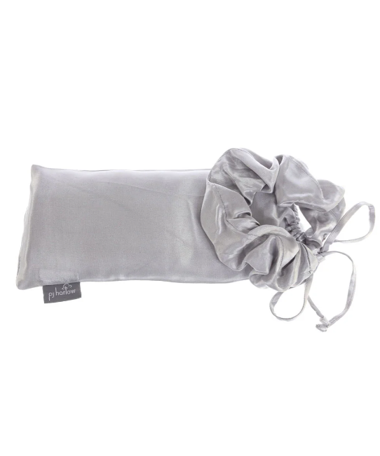 PJ Harlow Satin Pillowcase with Scrunchie, Dark Silver - 13 Hub Lane   |  