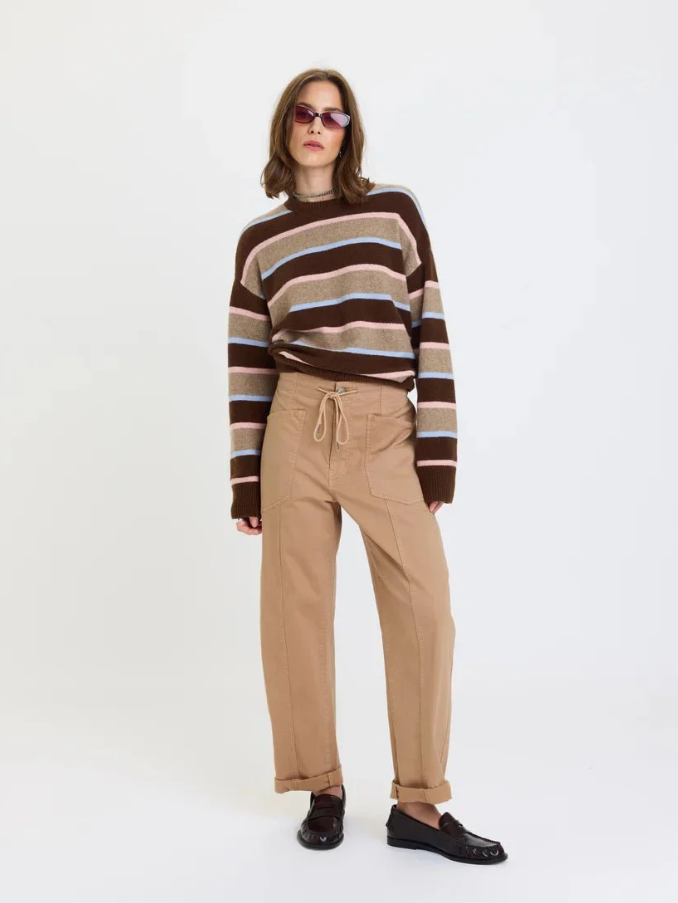 Villa Drawstring Barrel Pant, Latte