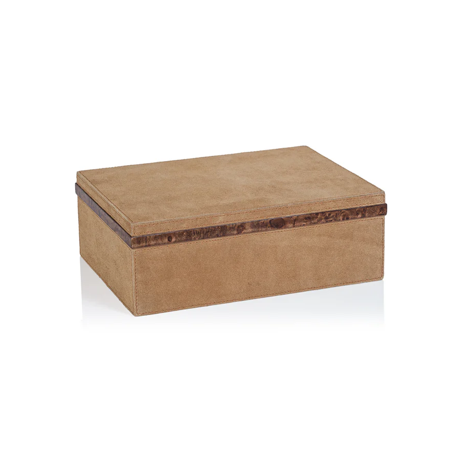 Cortina Suede Box w/ Burl Wood Trim - 13 Hub Lane   |  Decorative Boxes