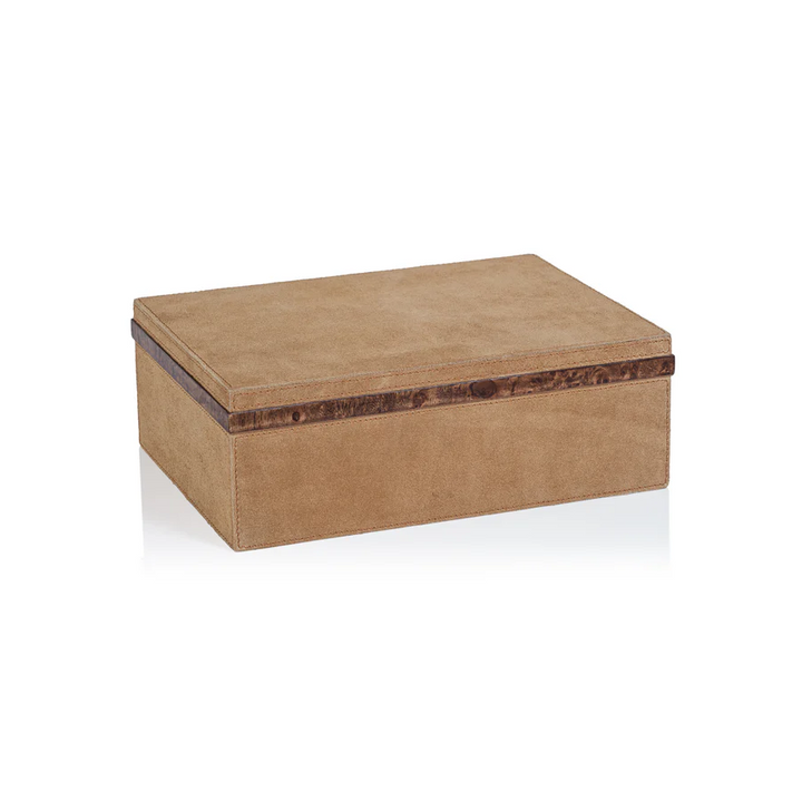 Cortina Suede Box w/ Burl Wood Trim - 13 Hub Lane   |  Decorative Boxes