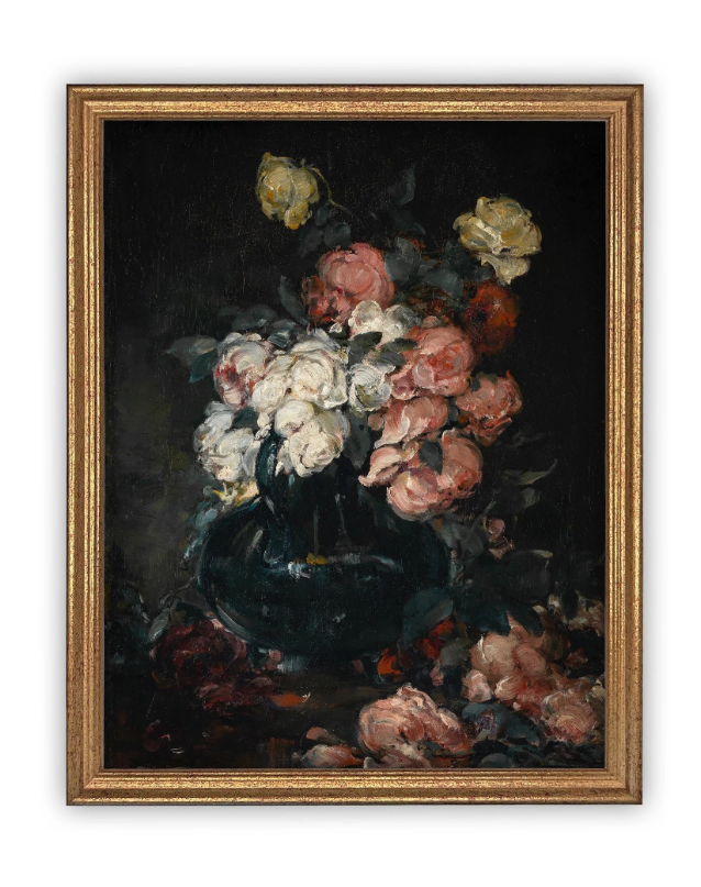 Vintage Framed Canvas,  Vase with Flowers - 13 Hub Lane   |  