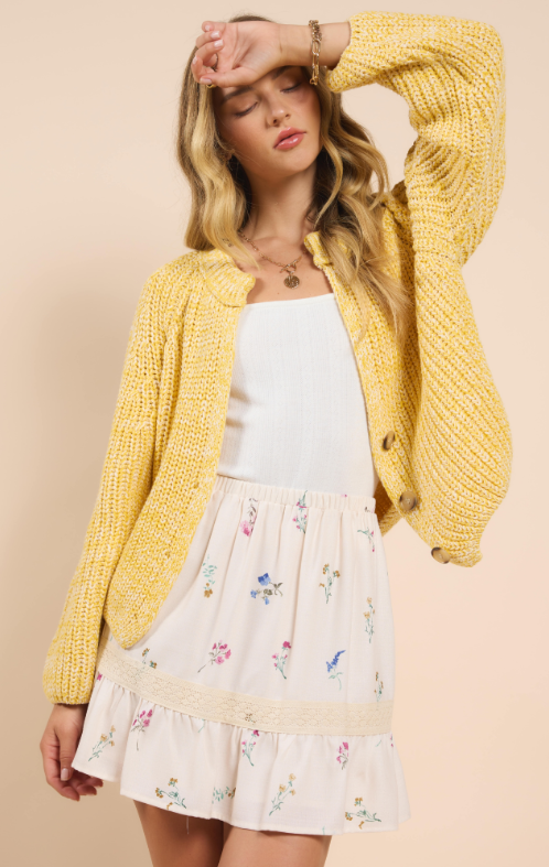 Sunroof Half Buttoned Cardigan, Lemon