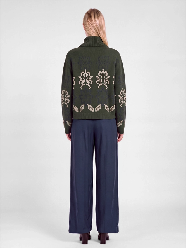 Nordic Jacquard Zip-Up Cardigan, Forest Denim - 13 Hub Lane   |  