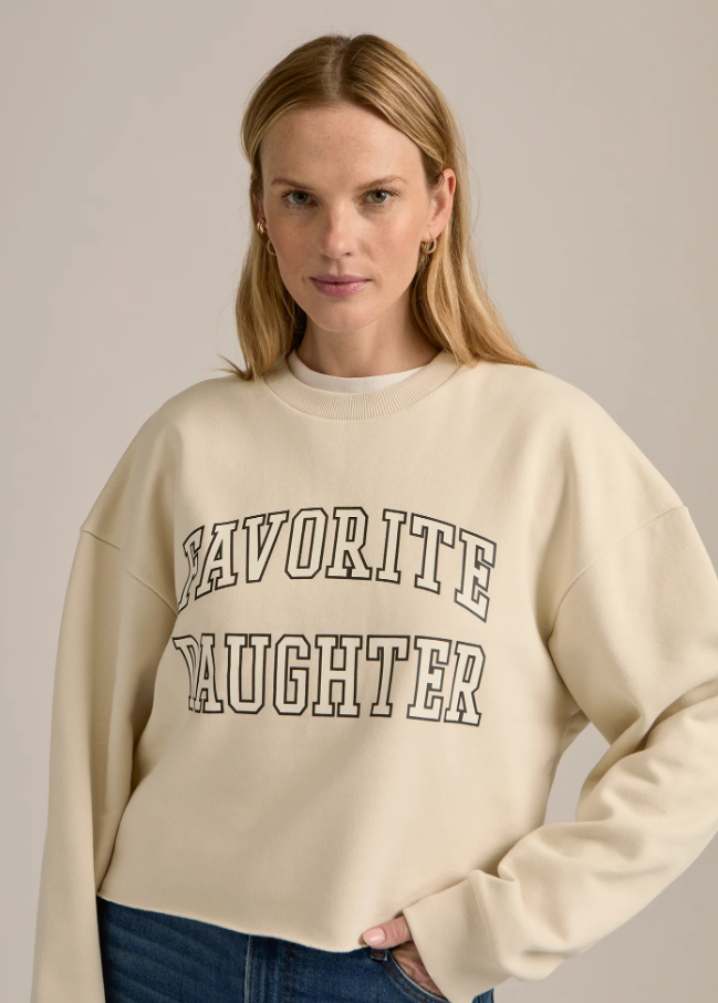 Favorite Daughter Cropped Collegiate Sweatshirt, French Oak w/ Snow White - 13 Hub Lane   |  Cropped Sweatshirts