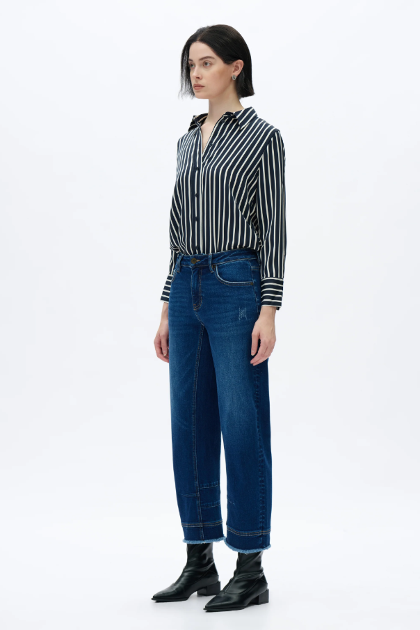 Mid Rise Barrel Jeans, Dark Blue