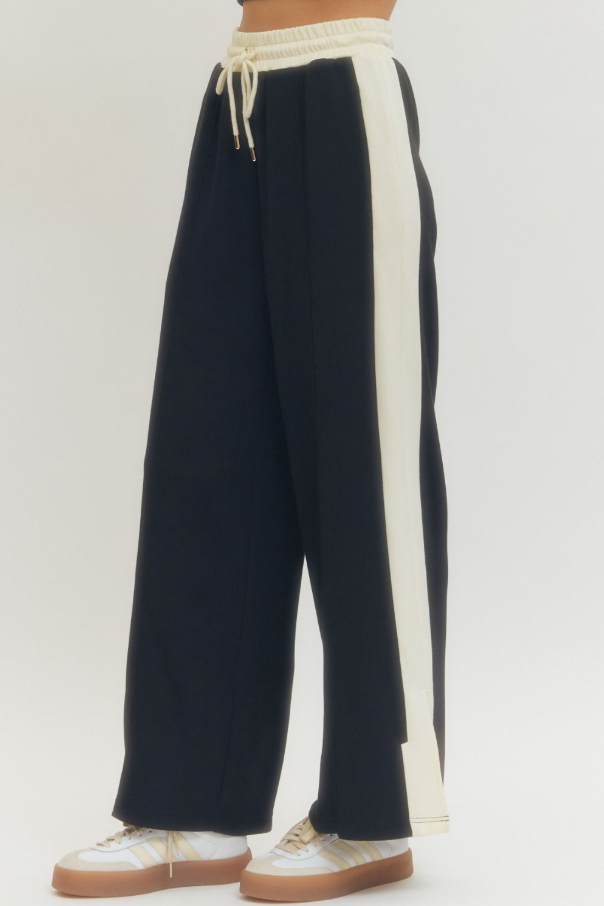 Contrast Knit Pants, Black