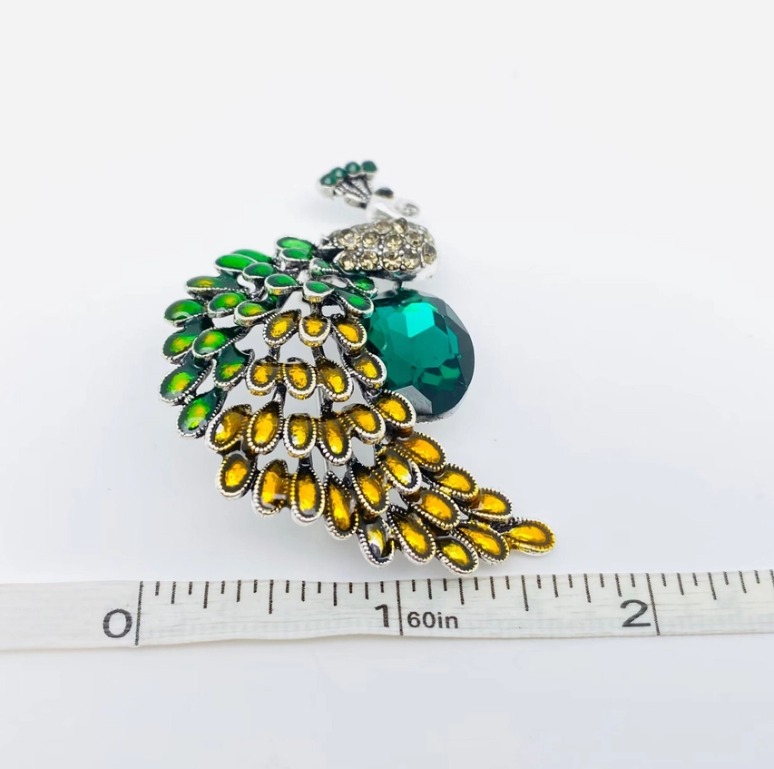 Enamel Rhinestone Peacock Brooch