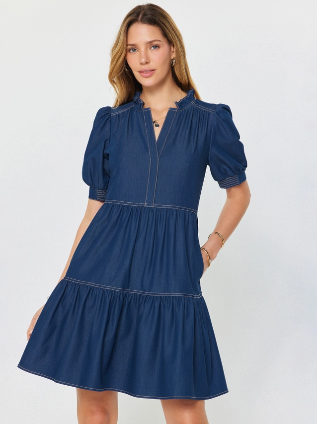 Denim Tiered Mini Dress - 13 Hub Lane   |  Mini Dresses