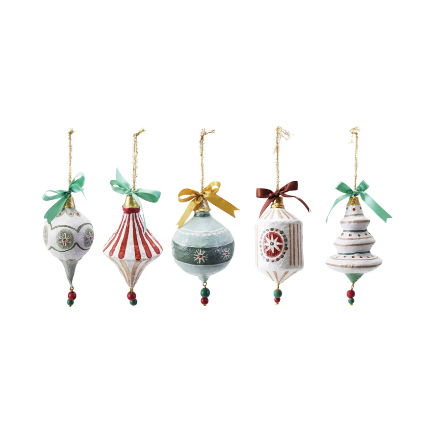 Hand-Painted Paper Mache Ornament w/ Bow - 13 Hub Lane   |  Paper Mache Ornaments