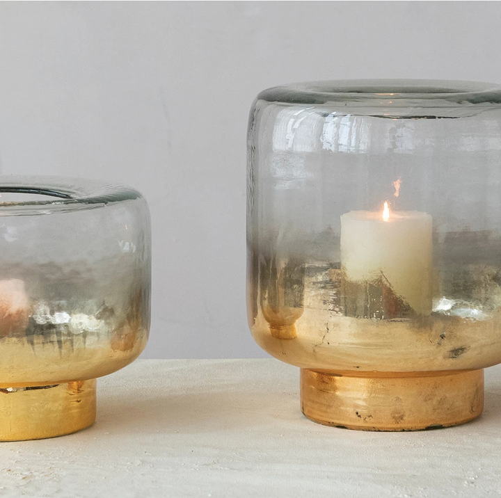 Mercury Glass Hurricane, Gold - 13 Hub Lane   |  Glass Candle Holders