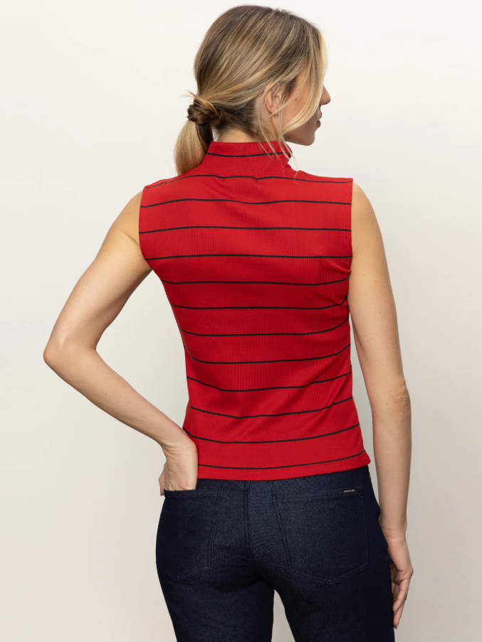 Striped Sleeveless Zip Mock Neck Top, Red Energy & Black - 13 Hub Lane   |  Mock Neck Tanks
