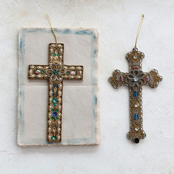 Beaded Metal Cross Ornament