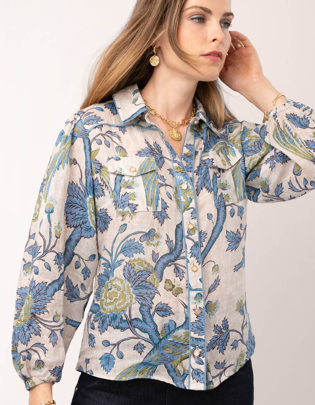 Claudette Blouse, Japonica Bird Green