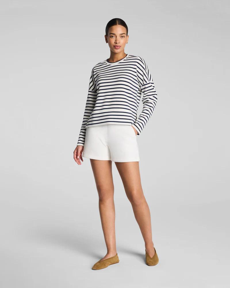 SPANX AirEssentials Crewneck Long Sleeve Top, Powder/ Timeless Navy Stripe