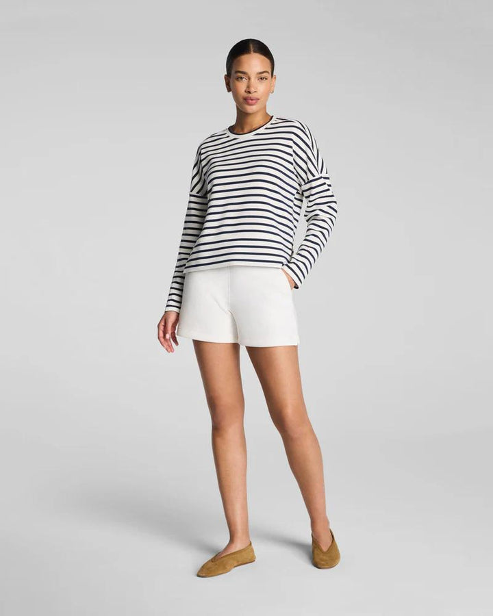 SPANX AirEssentials Crewneck Long Sleeve Top, Powder/ Timeless Navy Stripe
