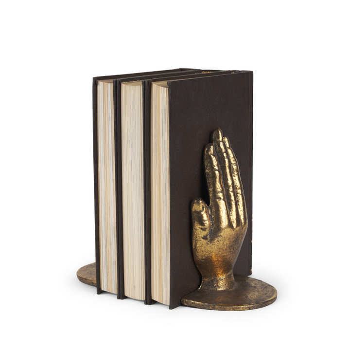 Praying Hands Cast Iron Bookends, Gold