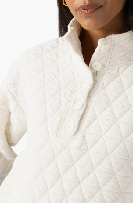 Quilted Button Up Popover, Chalk