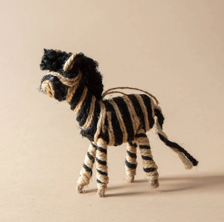 Handmade Jute Zebra - 13 Hub Lane   |  Animal Ornaments