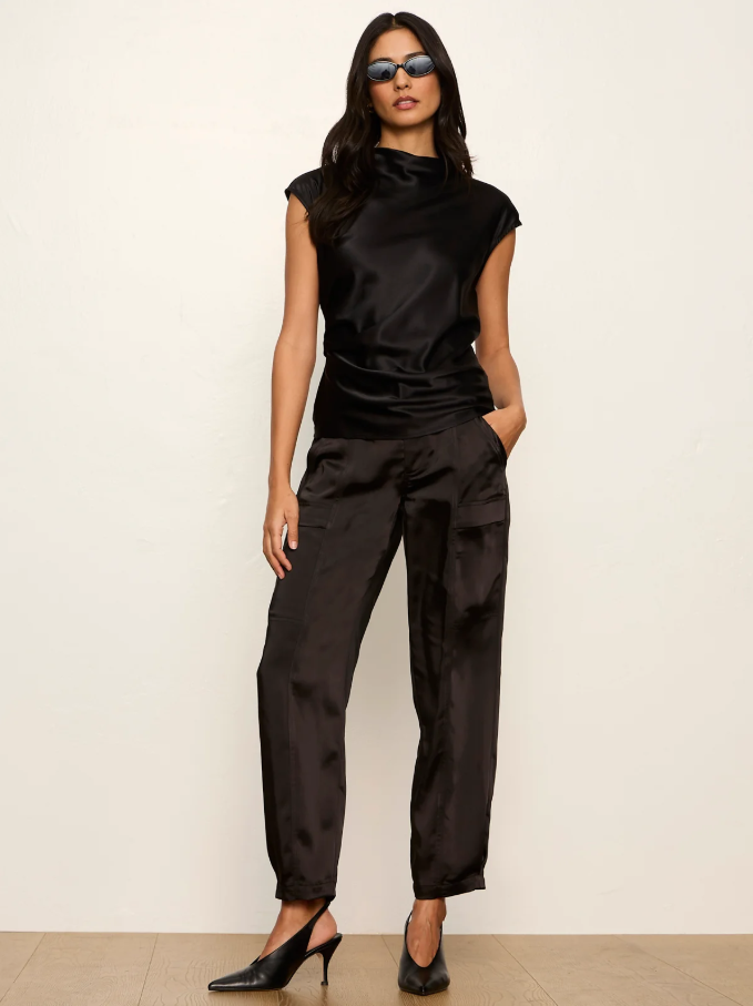 Sphere Satin Pants, Black