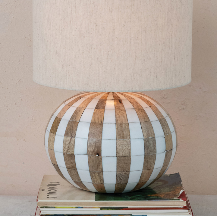 Wood & Resin Striped Table Lamp