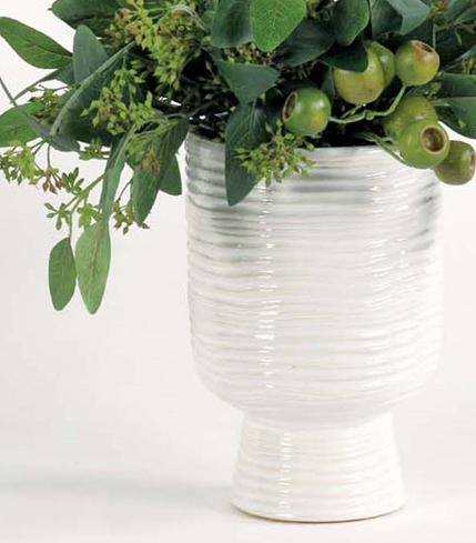 Berry Pods & Foliage in Small White Urn - Thumbnail 2