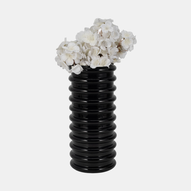 Black Glass Scalloped Vase - Thumbnail 2