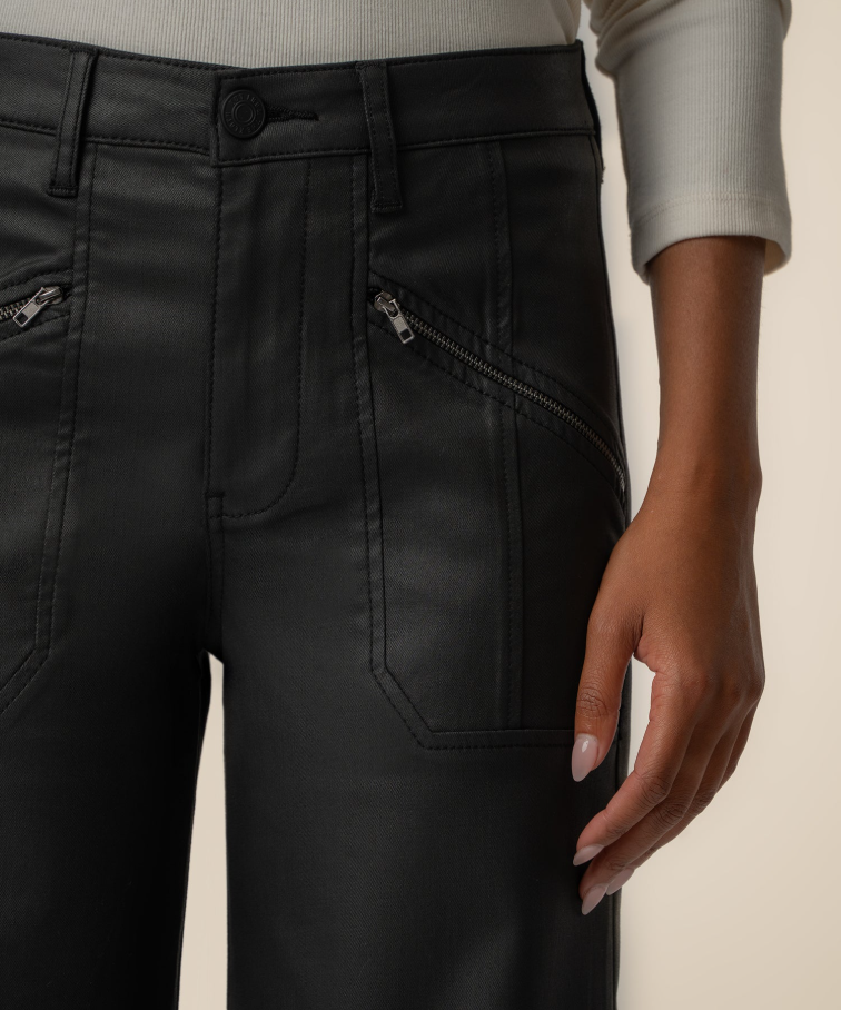 Kut From the Kloth Meg High Rise Wide Leg w/ Zipper Pockets, Matte Black