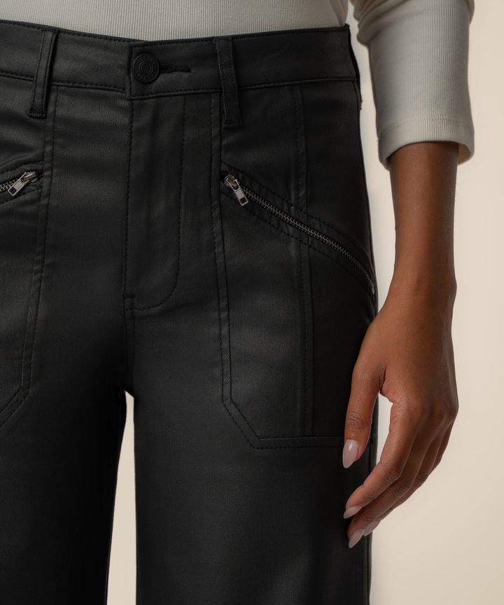 Kut From the Kloth Meg High Rise Wide Leg w/ Zipper Pockets, Matte Black