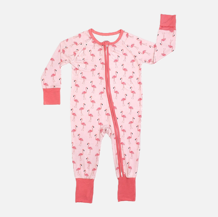 Fancy Flamingos Pink Bamboo Baby Pajamas Convertible