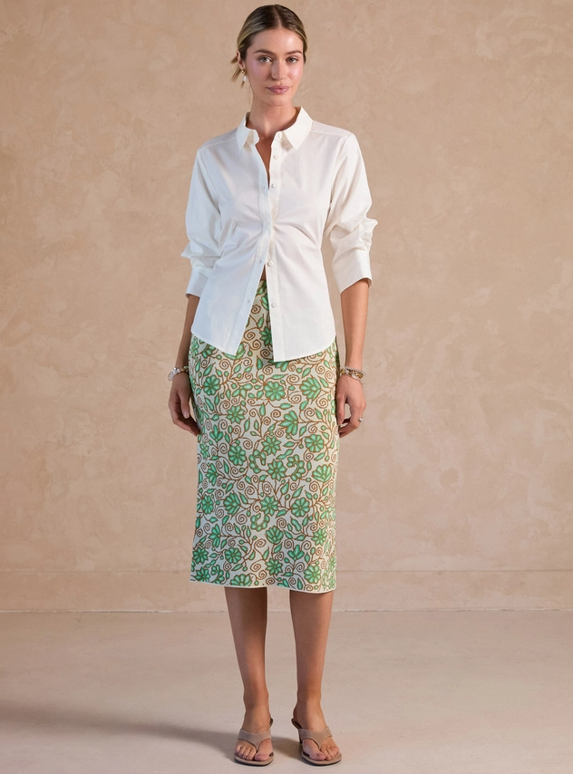 3/4 Sleeve Button Down Shirt, Ivory