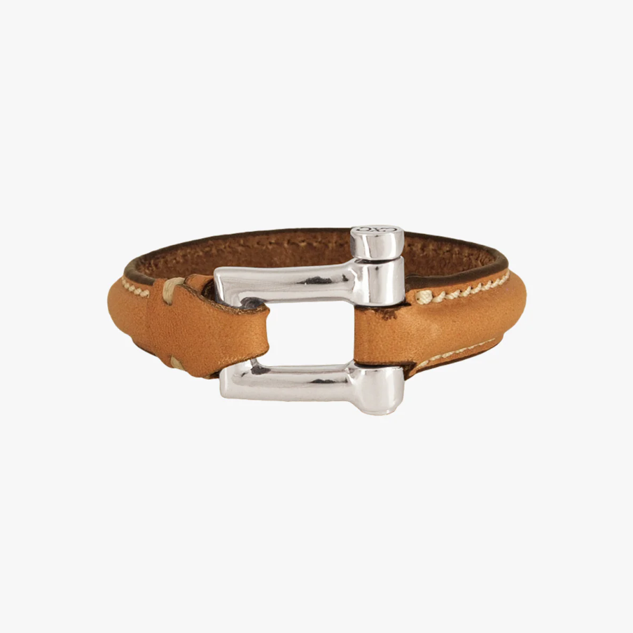 CXC Silver Square Camel Leather Bracelet