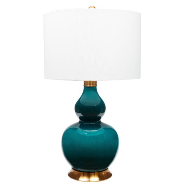 Turquoise Porcelain & Antique Brass Table Lamp - 13 Hub Lane   |  
