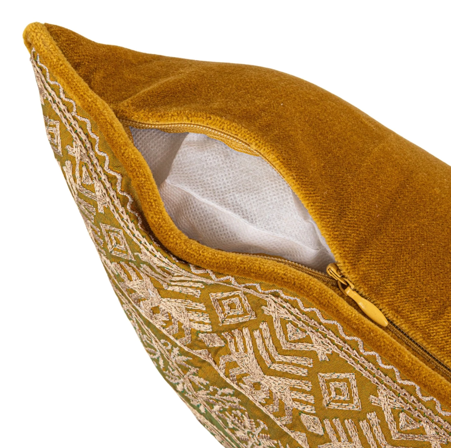 Cotton Velvet Embroidered Pillow - Thumbnail 5