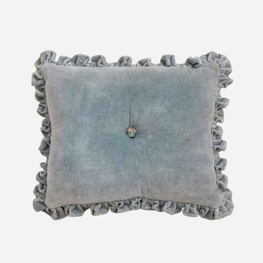 Tufted Lumbar w/ Ruffle & Patterned Button, Blue