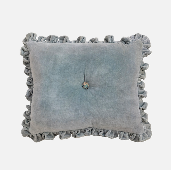 Tufted Lumbar w/ Ruffle & Patterned Button, Blue