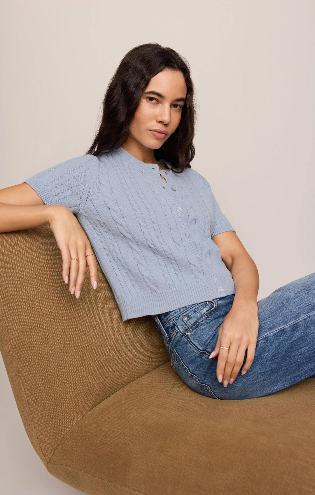 Cera Short Sleeve Cardigan, Skyline