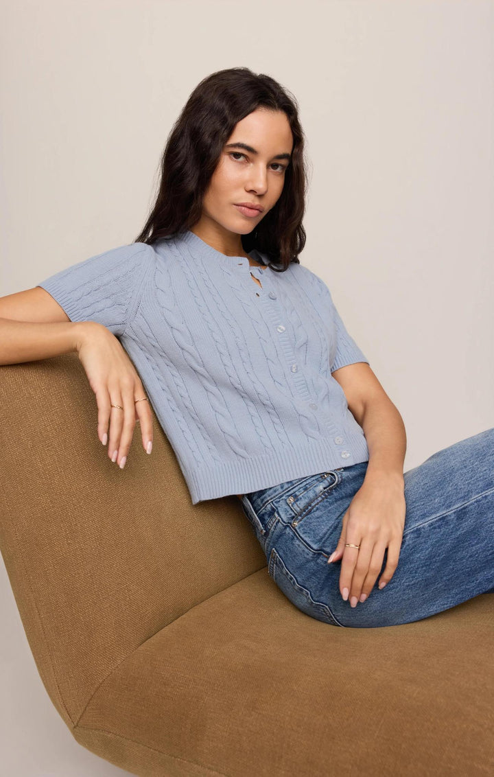 Cera Short Sleeve Cardigan, Skyline