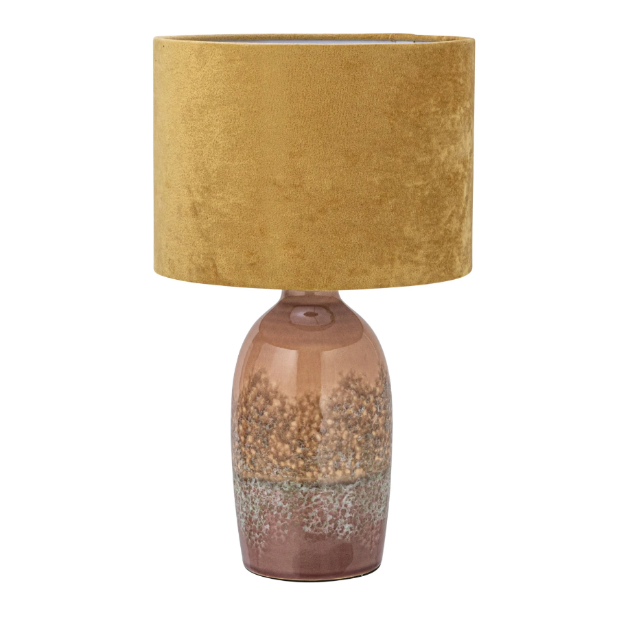 Stoneware Table Lamp w/ Velvet Shade & Inline Switch