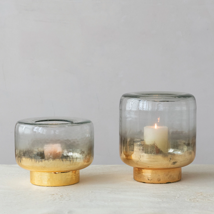 Mercury Glass Hurricane, Gold - 13 Hub Lane   |  Glass Candle Holders