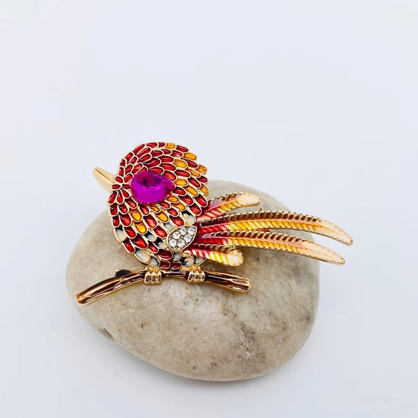 Rhinestone Enamel Little Bird Brooch