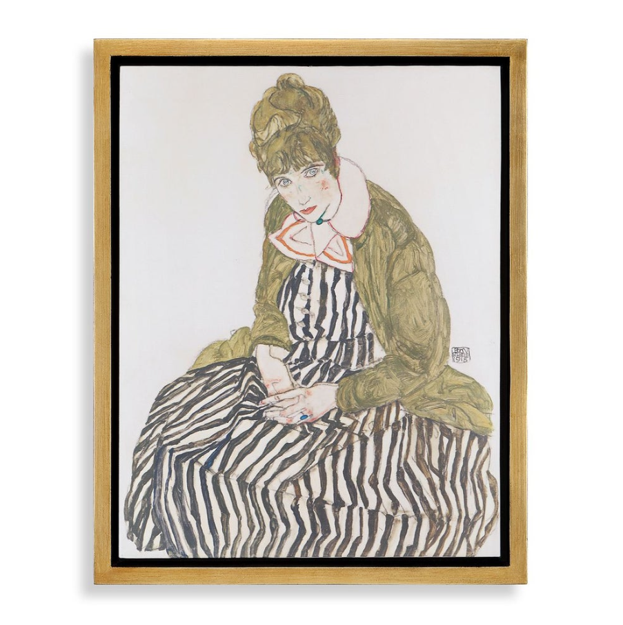 Edith w/ Striped Dress, Sitting, 1915 Framed Canvas - 13 Hub Lane   |  Small Wall Art