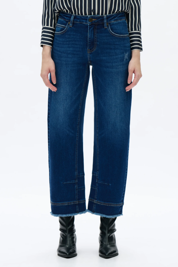 Mid Rise Barrel Jeans, Dark Blue